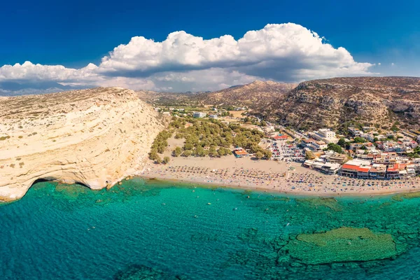 Veduta Aerea Della Spiaggia Matala Sull Isola Creta Con Acqua — Foto Stock