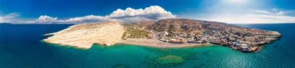 Matala Beach Azure Ile Crete Adada Hava Görünümünü Temiz Yunanistan — Stok fotoğraf