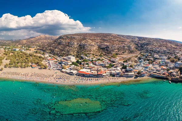 Matala Beach Azure Ile Crete Adada Hava Görünümünü Temiz Yunanistan — Stok fotoğraf