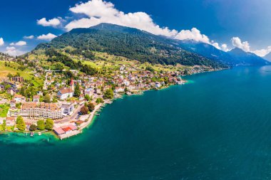 Köy Weggis, Dört Kanton Gölü (Vierwaldstatersee), Rigi dağ ve içinde belgili tanımlık geçmiş yakınındaki ünlü Lucerne city, İsviçre İsviçre Alpleri.