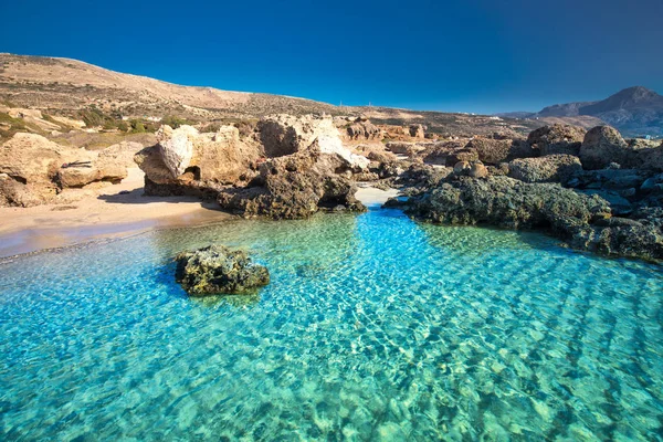 Playa Falassarna Isla Creta Con Aguas Cristalinas Azules Grecia Europa — Foto de Stock