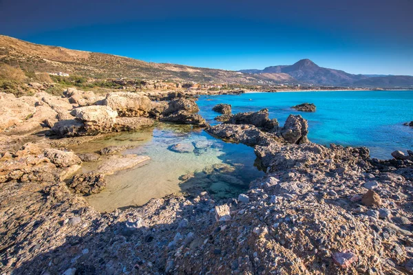 Praia Falassarna Ilha Creta Com Águas Límpidas Azuis Grécia Europa — Fotografia de Stock