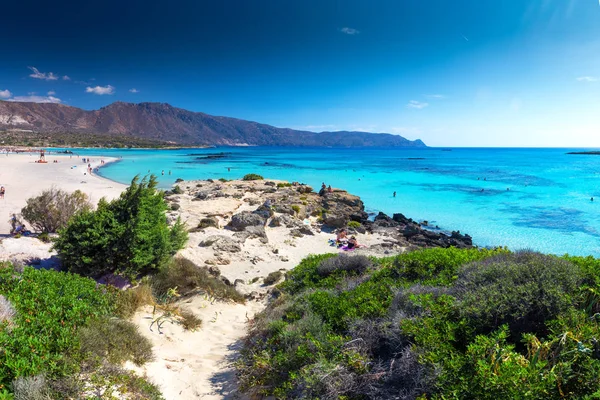 Playa Elafonissi Isla Creta Con Aguas Cristalinas Azules Grecia Europa — Foto de Stock