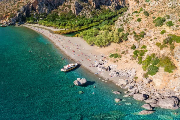 Spiaggia Preveli Sull Isola Creta Con Acqua Limpida Azzurra Grecia — Foto Stock