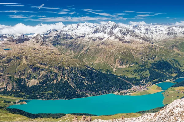 Stunning Elevated View Silsersee Sunlight Switzerland Europe — Stock Photo, Image