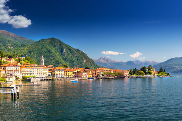 Menaggio old town on the Lake Como with the mountains in the background, Lombardy, Italy, Europe.