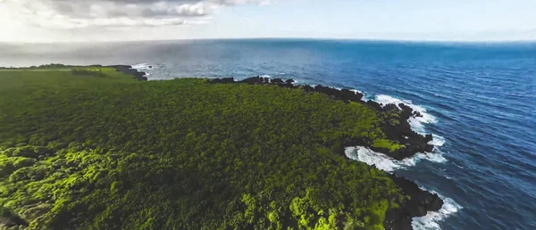 Große Hawaii Oceanfront Green Field Luftaufnahme — Stockfoto