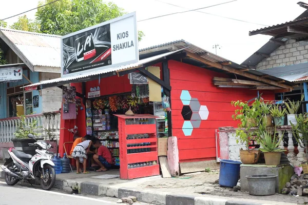 Stadt Straße Geschäfte Dorfblick Auf Die Insel Ternate Indonesien — Stockfoto