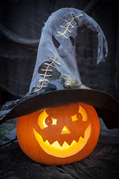 Scary Halloween Pumpkin Witch Hat Stock Picture