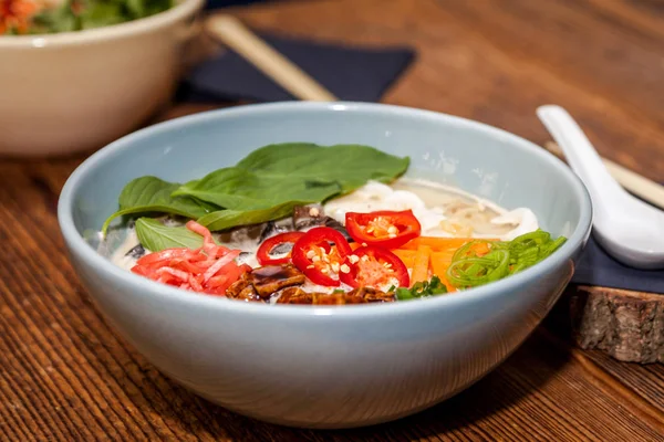 Tagliatelle Udon Con Brodo Vege Tofu — Foto Stock