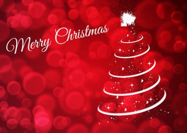 Noel kartı ile Noel ağacı bokeh kırmızı zemin üzerine