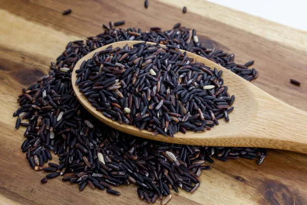 Healthy Raw Black Rice Wooden Bowl — Stock Photo, Image