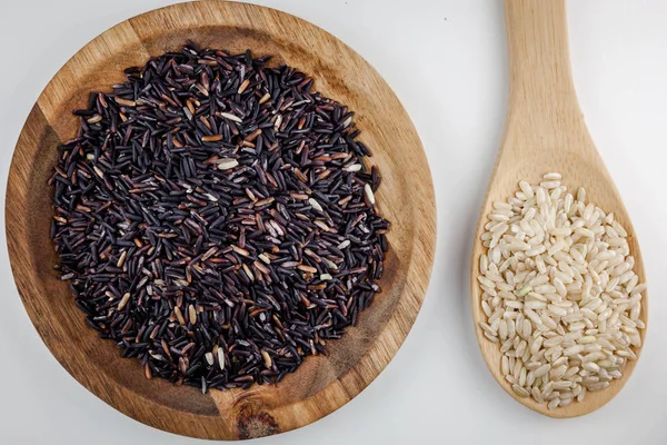 Rice Varieties Healthy Black Brown Rice — Stock Photo, Image