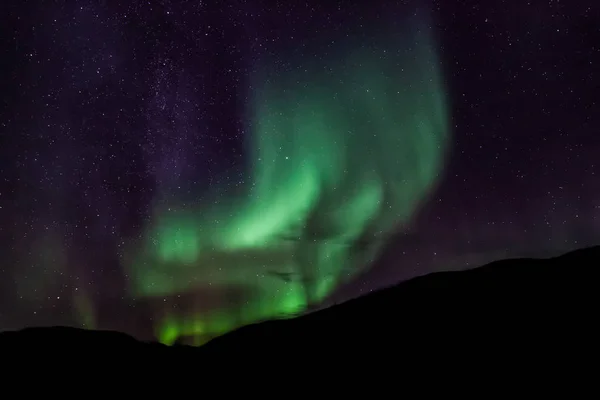 Amazing Aurora Borealis North Norway Kvaloya Mountains Background — Stock Photo, Image