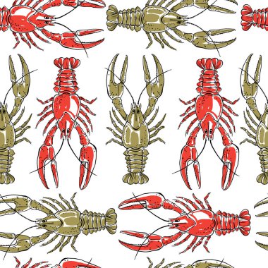 Beyaz arka plan üzerinde crayfishes ile Seamless modeli