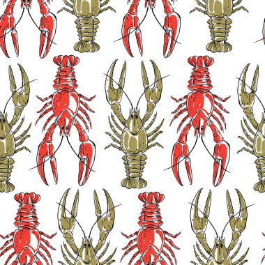 Beyaz arka plan üzerinde crayfishes ile Seamless modeli