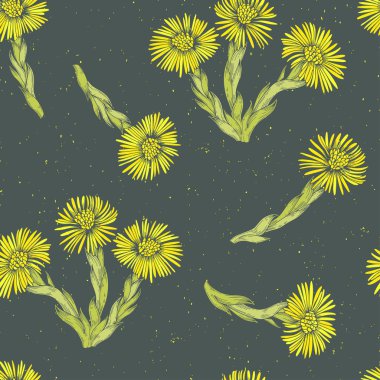 El ile Seamless modeli çiçekler koyu arka plan üzerinde çizilmiş.