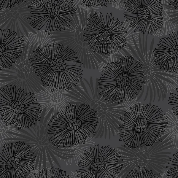 Patrón Sin Costuras Con Flores Dibujadas Mano Sobre Fondo Oscuro — Archivo Imágenes Vectoriales