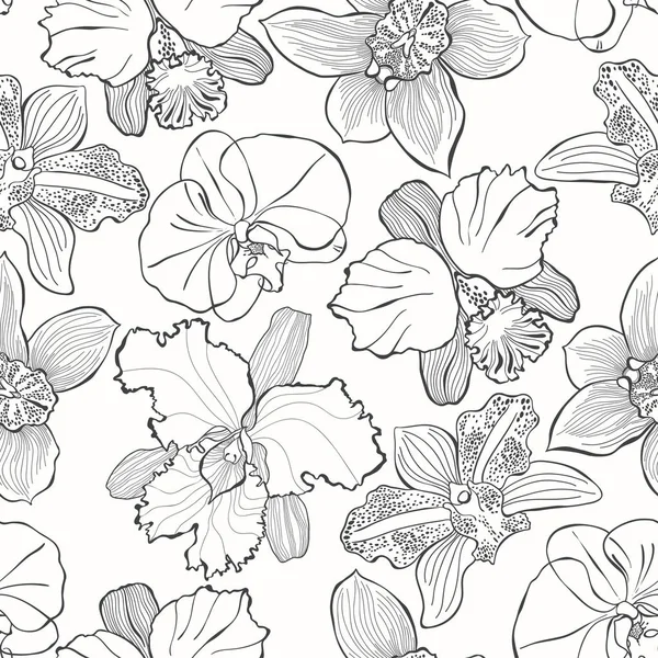 Blommig Bakgrund Med Orkidéer Vit Bakgrund — Stock vektor