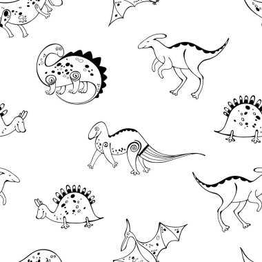 Beyaz arka plan üzerinde çizgi film dinozorlar ile Seamless modeli