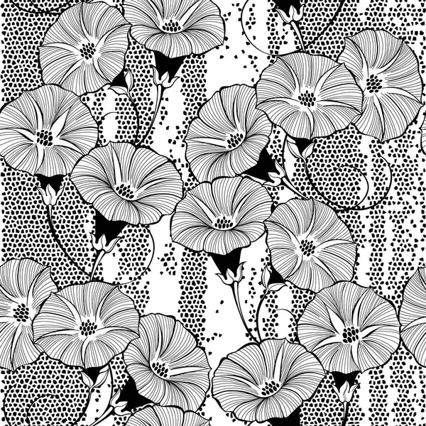 Sömlös Blommönster Med Hand Dras Vinda Blommor — Stock vektor