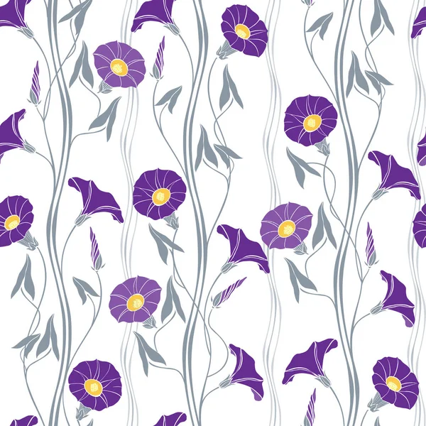 Florales Nahtloses Muster Mit Handgezeichneten Bindweed Blumen — Stockvektor