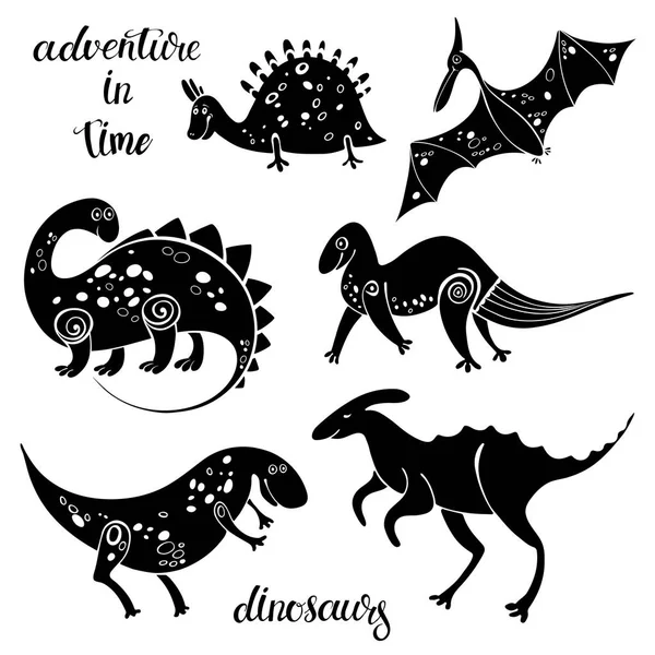 Dinossauros Desenhos Animados Isolados Fundo Branco — Vetor de Stock