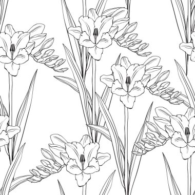 Frezya çiçek sorunsuz arka plan el ile çizilmiş.