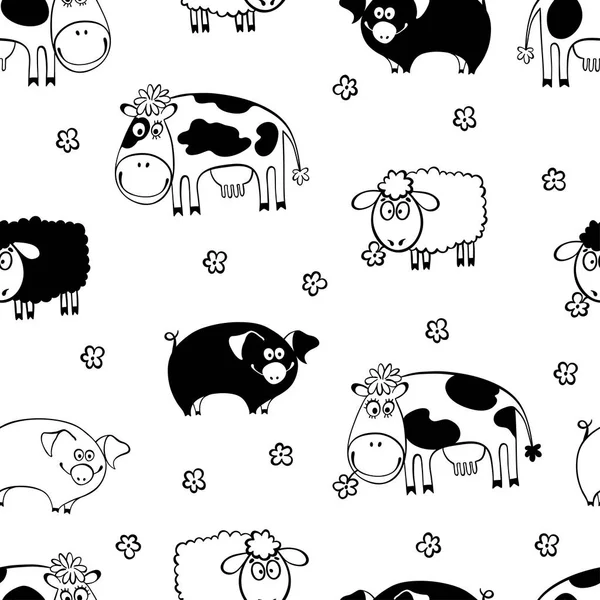 Farm Animals Seamless Pattern Cartoon Pigs Lambs Cows — Stock Vector