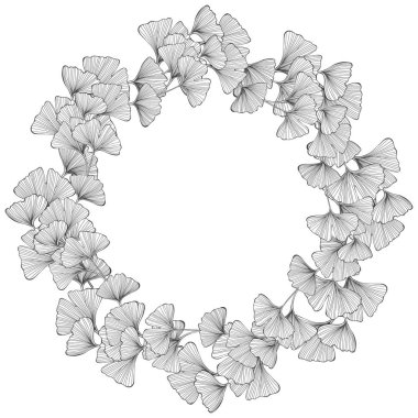 Beyaz bir arka plan üzerinde ginkgo biloba ile yuvarlak çerçeve çiçek. Vektör çizim