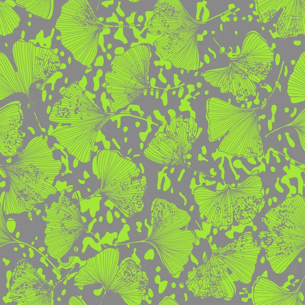 Patrón Floral Sin Costuras Con Hojas Gingo Biloba Ilustración Vectorial — Archivo Imágenes Vectoriales