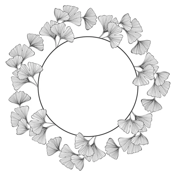 Floral Ronde Frame Met Ginkgo Biloba Een Witte Achtergrond Vectorillustratie — Stockvector