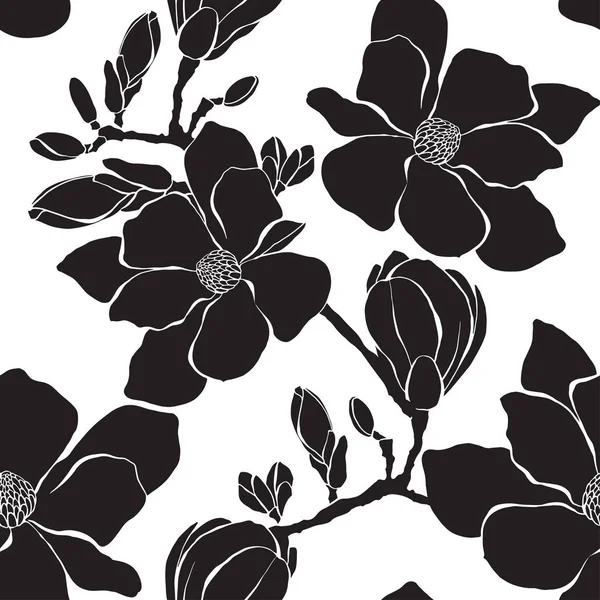 Seamless Pattern Magnolia Branches White Background — Stock Vector
