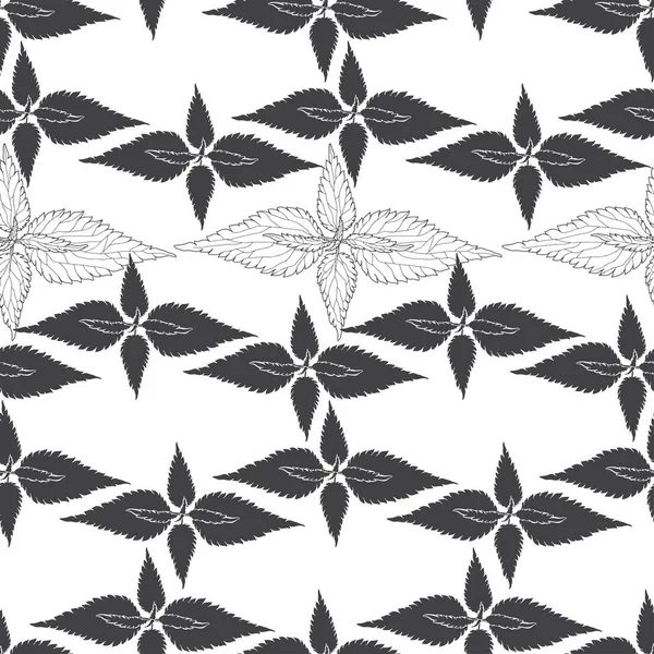 Monochrome Floral Pattern Leaves Nettle White Background — Stock Vector