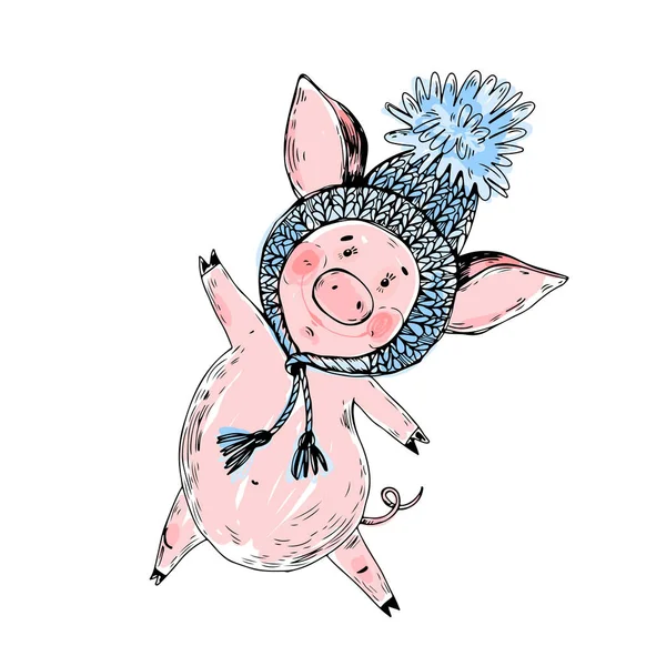 Cute Piggy Hat Vector Cartoon Illustration Isolated Element — Stock Vector