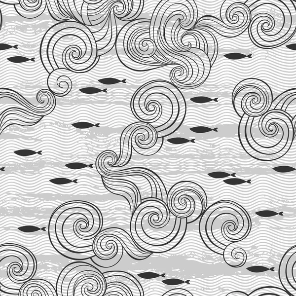 Abstract Seamless Pattern Waves Fish Vector Illustration — Stock Vector