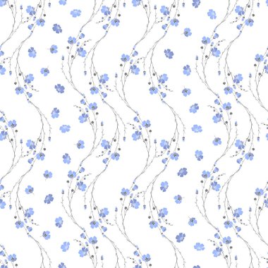 Çiçek ve beyaz zemin üzerine tomurcukları ile keten bitkisinin çiçek seamless modeli