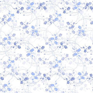 Çiçek ve beyaz zemin üzerine tomurcukları ile keten bitkisinin çiçek seamless modeli