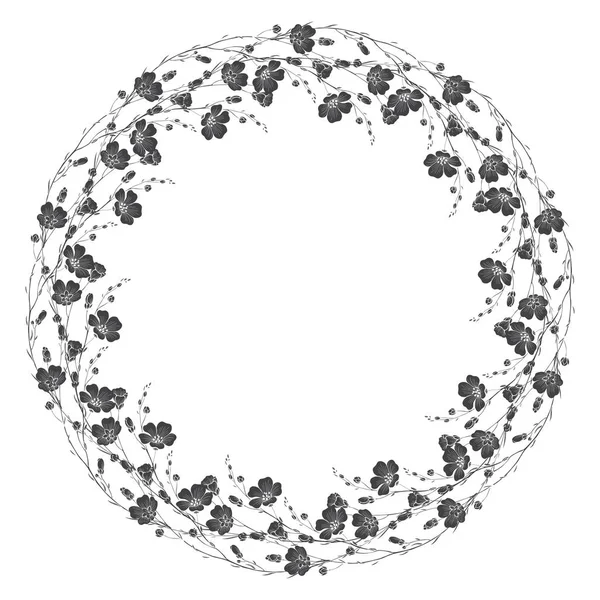 Couronne Fleurs Lin Sur Fond Blanc Cadre Rond Vectoriel — Image vectorielle