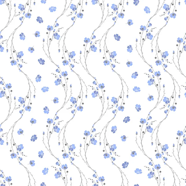 Padrão Sem Costura Floral Planta Linho Com Flores Botões Fundo — Vetor de Stock
