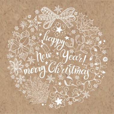 Kraft kağıt üzerinde Noel ve yeni yıl arka plan.