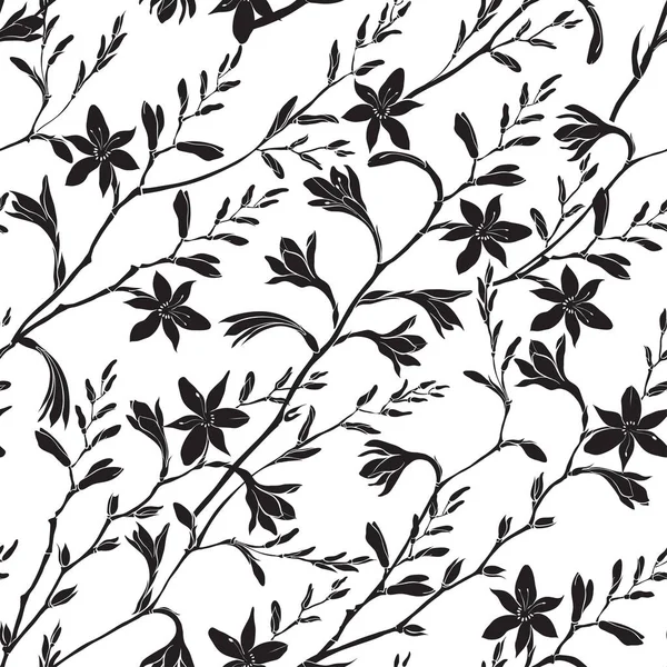 Black White Seamless Floral Pattern Montbretia — Stock Vector