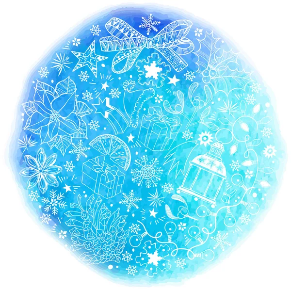 Modèle Noël Nouvel Sur Fond Bleu Aquarelle — Image vectorielle