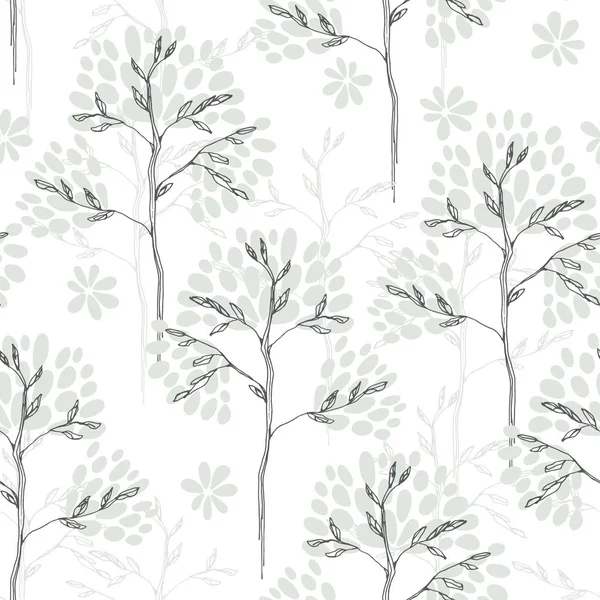 Sömlös Blommönster Med Träd — Stock vektor