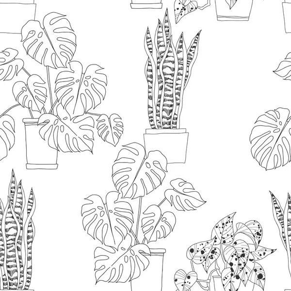 Nahtloses Muster Mit Zimmerpflanzen Töpfen Auf Weißem Hintergrund — Stockvektor