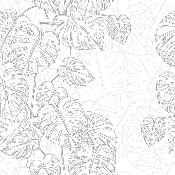 Бесшовный Рисунок Листьями Монстров Белом Фоне — стоковый вектор