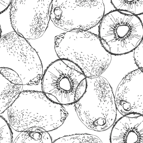 Modello Monocromatico Senza Cuciture Con Kiwi Disegnato Mano Sfondo Bianco — Vettoriale Stock