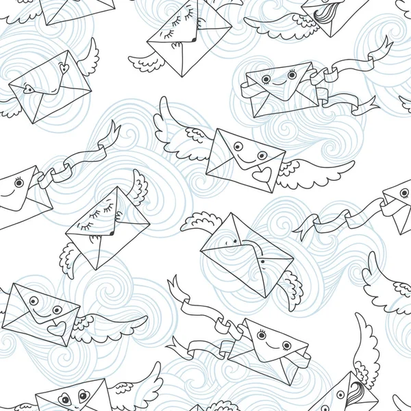 Padrão Sem Costura Com Envelopes Desenhos Animados Fundo Branco — Vetor de Stock