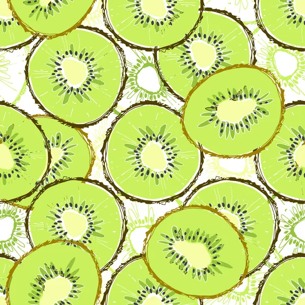 手描き緑のキウイ フルーツとシームレスなパターン — ストックベクタ