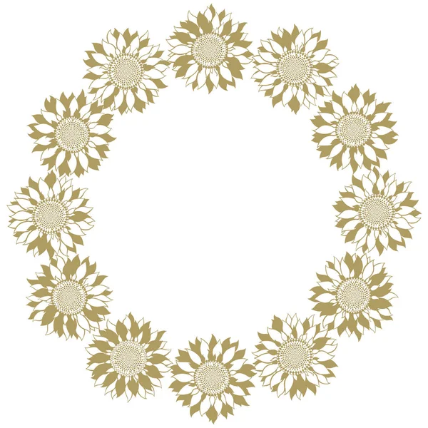 白い背景の上の丸い金色ひまわりフレーム — ストックベクタ